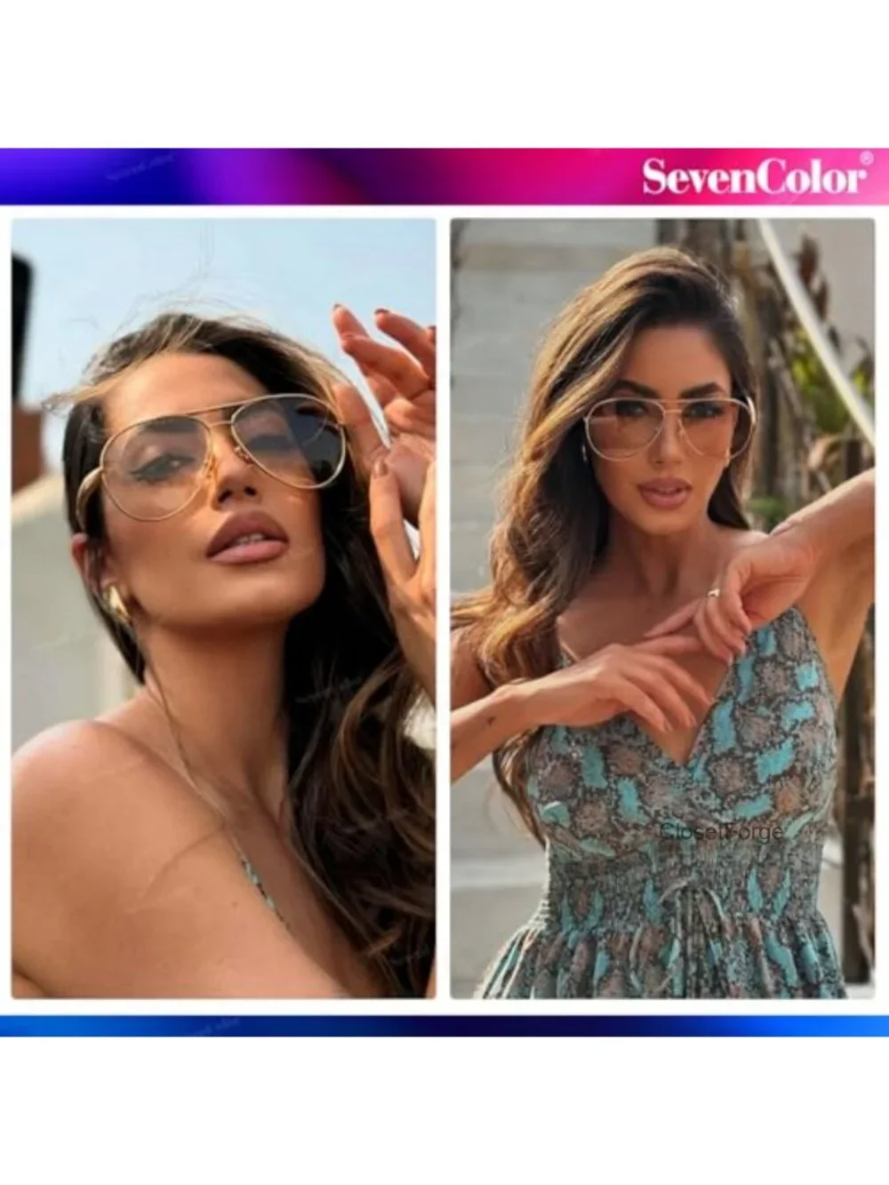 Oversized Aviator Sunglasses Retro Gold Metal Frame UV400
